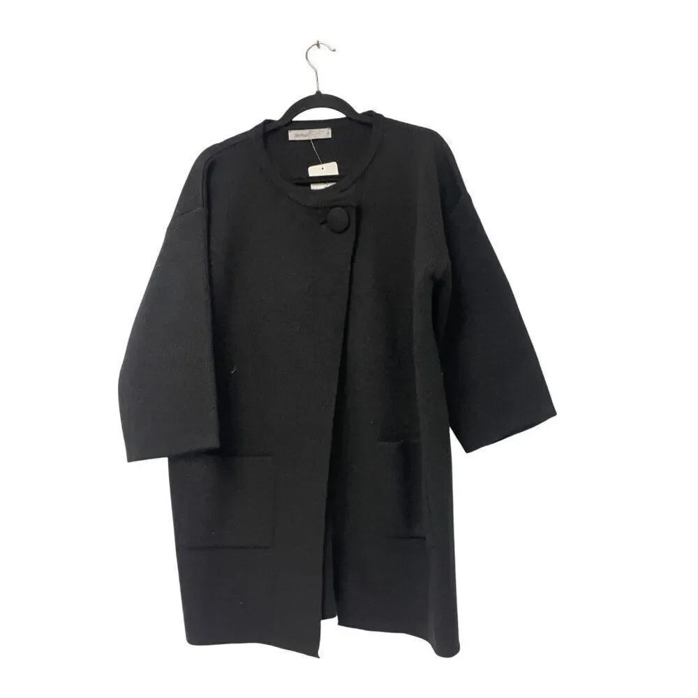 Skovhuss Womens Sweater Large Black Knit Wool Cardigan Long Sleeve Pockets NWT
